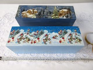 Scatole legno decorate. Porta bottiglia 37x11x12cm