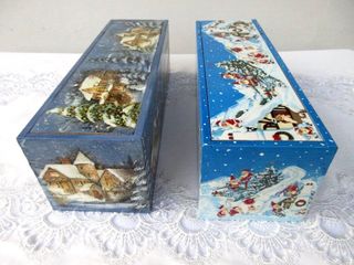 Scatole legno decorate. Porta bottiglia 37x11x12cm