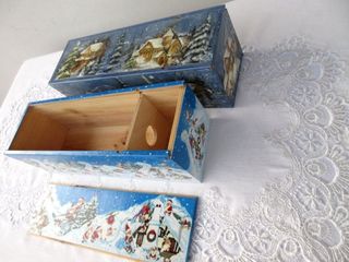 Scatole legno decorate. Porta bottiglia 37x11x12cm