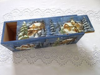 Scatole legno decorate. Porta bottiglia 37x11x12cm