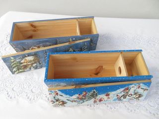 Scatole legno decorate. Porta bottiglia 37x11x12cm