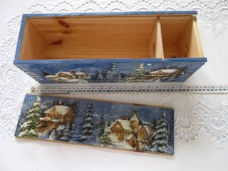 Scatole legno decorate. Porta bottiglia 37x11x12cm