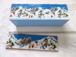 Scatole legno decorate. Porta bottiglia 37x11x12cm