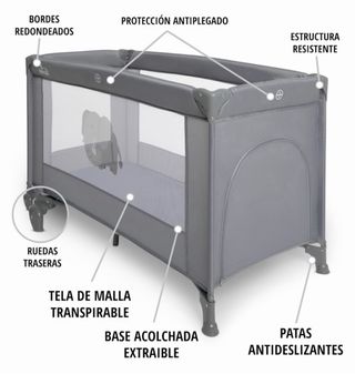 Cuna de viaje gris para bebé