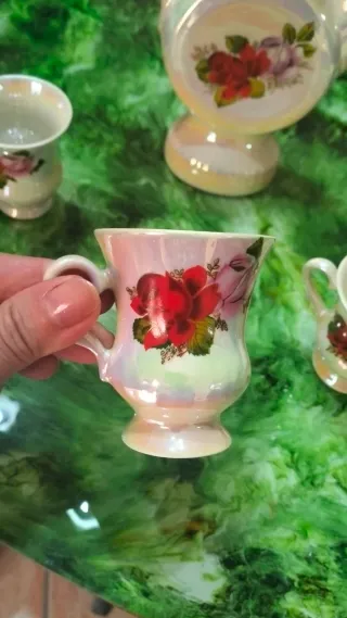 Set caffè porcellana vintage,  decorato con fiori