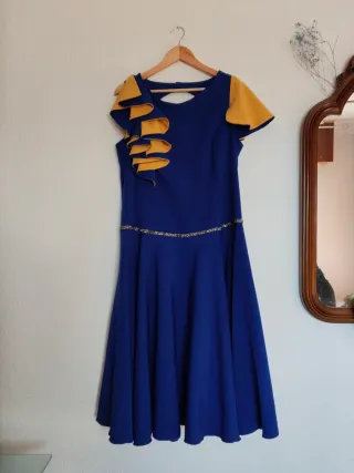 Vestido fiesta azul y amarillo hecho a medida