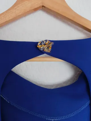 Vestido fiesta azul y amarillo hecho a medida