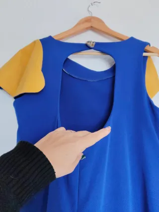 Vestido fiesta azul y amarillo hecho a medida