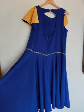 Vestido fiesta azul y amarillo hecho a medida