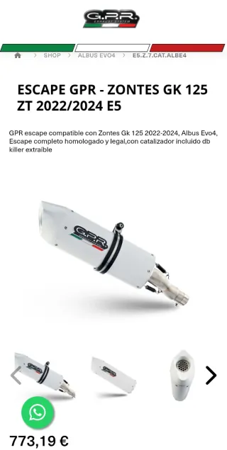 Escape GPR Homologado Zontes 125