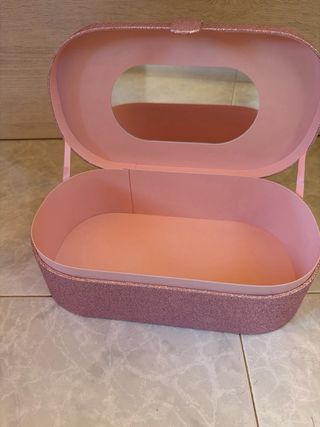 Joyero rosa con purpurina y espejo