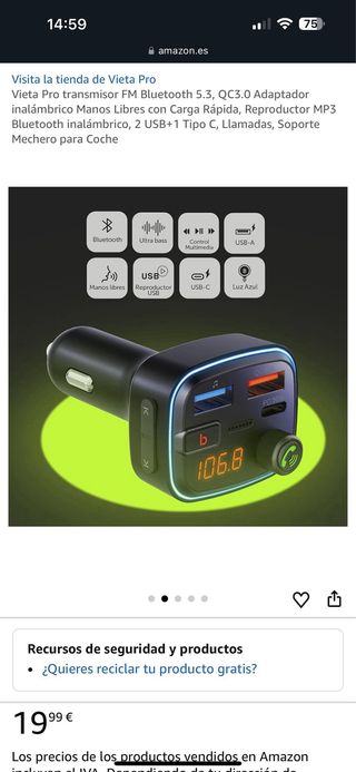 Adaptador Bluetooth Coche Vieta Pro