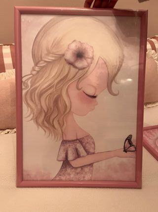 3 Cuadros Infantiles Sin Usar. Color Rosa.