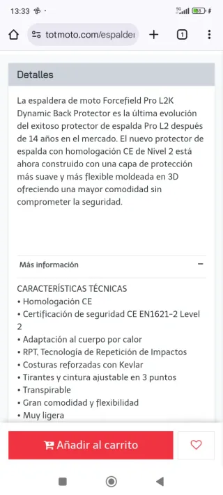 Espaldera moto FORCEFIELD L2