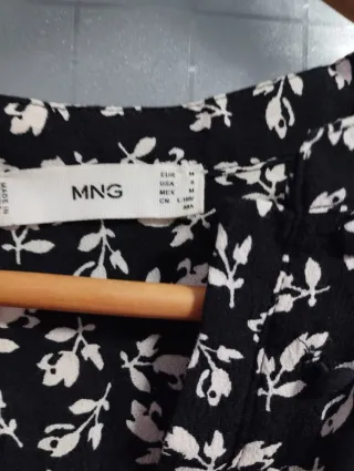 Vestido Mango Negro Estampado Flores Talla M