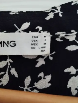 Vestido Mango Negro Estampado Flores Talla M