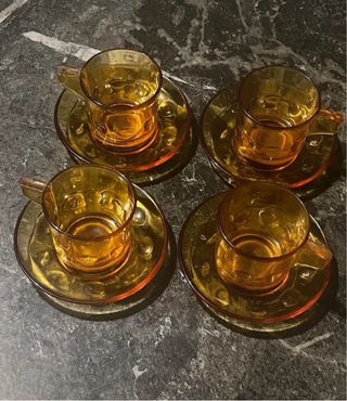 Set 4 Tazzine Caffè Vetro Ambra con piattini