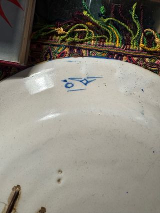 Plato ceramica azul y blanco loza antiguo