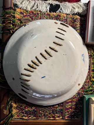 Plato ceramica azul y blanco loza antiguo