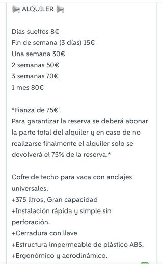 Cofre portaequipaje coche 400L + bacas ALQUILER