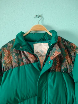 Abrigo plumífero acolchado Vintage Verde Floral
