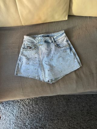 Falda pantalón vaquera Prada con pedrería