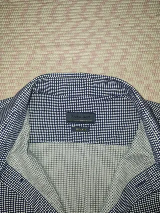 ZARA MAN Slim Fit Shirt Navy/White Micro Pattern