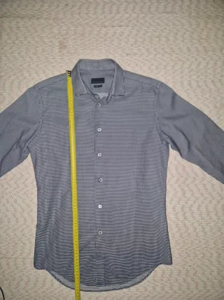 ZARA MAN Slim Fit Shirt Navy/White Micro Pattern