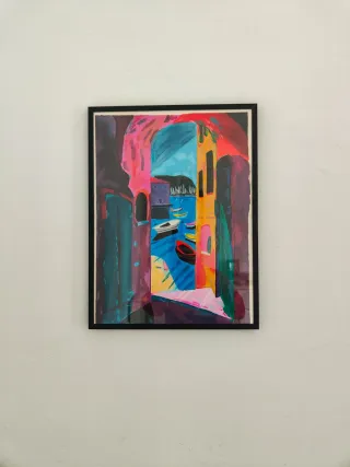 Pintura acrílica en papel 38x28 con marco negro