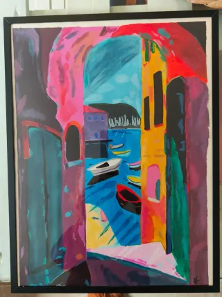 Pintura acrílica en papel 38x28 con marco negro