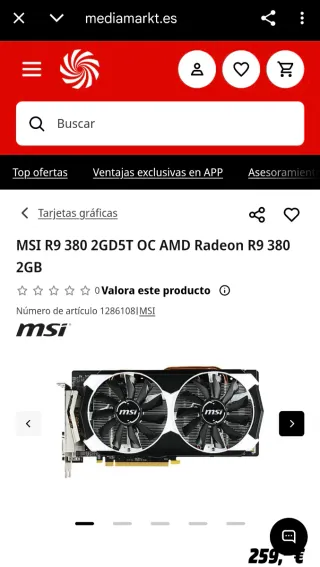 Tarjeta Gráfica MSI R9 380 2GD5T OC