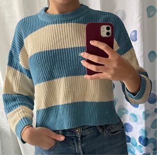 Jersey de rayas beige y azul