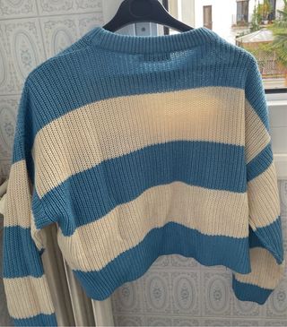 Jersey de rayas beige y azul