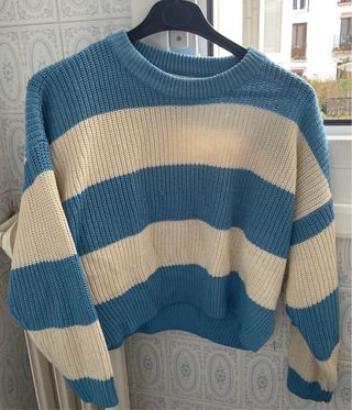 Jersey de rayas beige y azul