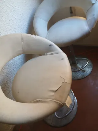 2 Taburetes Piel Blanca/ Para Restaurar