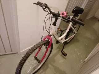 Bicicleta blanca con detalles rosas