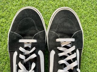 Zapatillas Vans Piel Negra T 46 cordones blancos