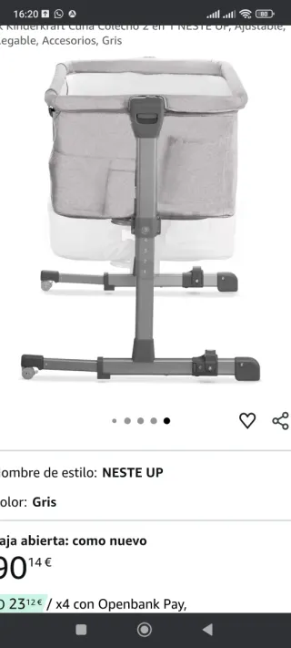 Cuna Kinderkraft gris con garantía