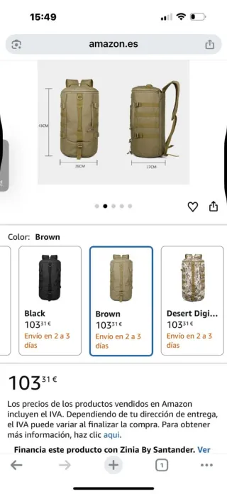 Mochila de montaña color caqui