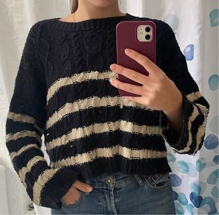 Jersey de punto rayas beige y negro