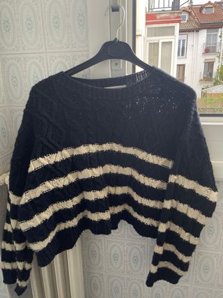 Jersey de punto rayas beige y negro