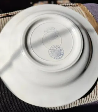 Vajilla de porcelana antigua floral azul dora