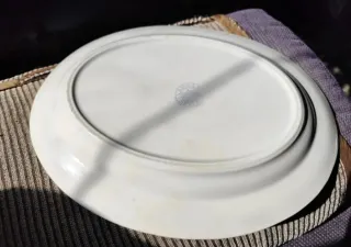 Vajilla de porcelana antigua floral azul dora