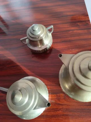 Juego 3 piezas latón plateado: teteras y azucarero