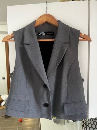 Chaleco Zara Gris Mujer