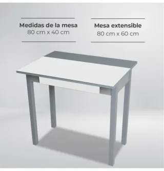 Mesa Cocina Extensible 1 Ala Caída Gris/Blanca