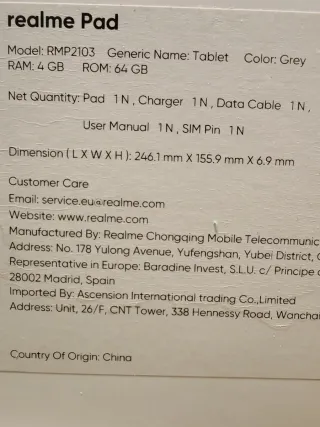 Tablet Realme Pad 10.4 Ultra Slim Gris/Negra