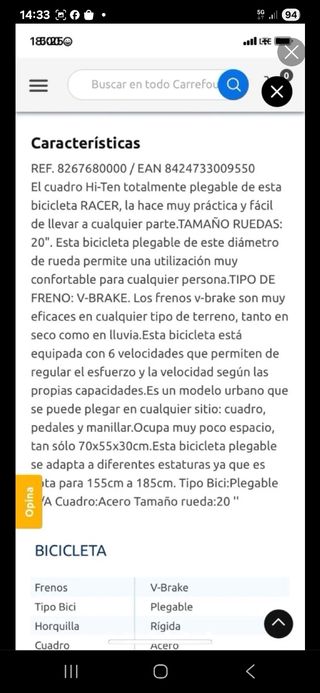 Bicicleta plegable adulto