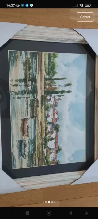 Pareja de cuadros paisajes marinos con marco de ma