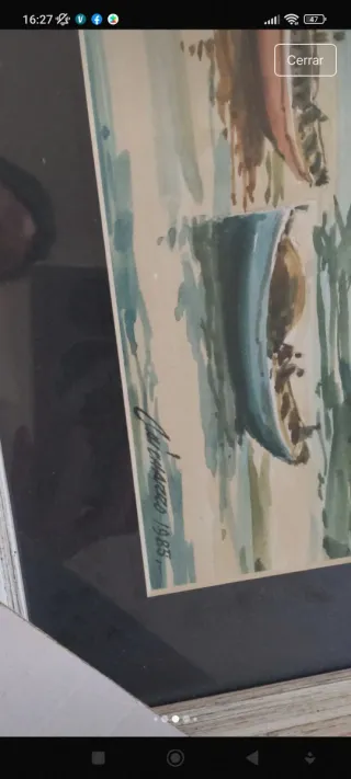 Pareja de cuadros paisajes marinos con marco de ma